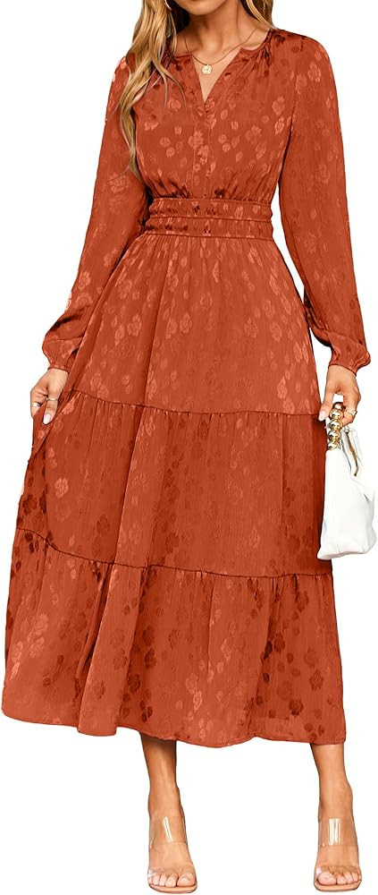 Simplee Womens Casual Long Sleeve Dress Fall Elegant Wedding Guest V-Neck Maxi Floral Dresses 202... | Amazon (US)
