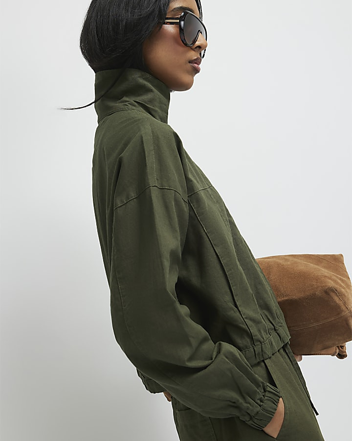 Green Linen Blend Swing Jacket | River Island UK & IE