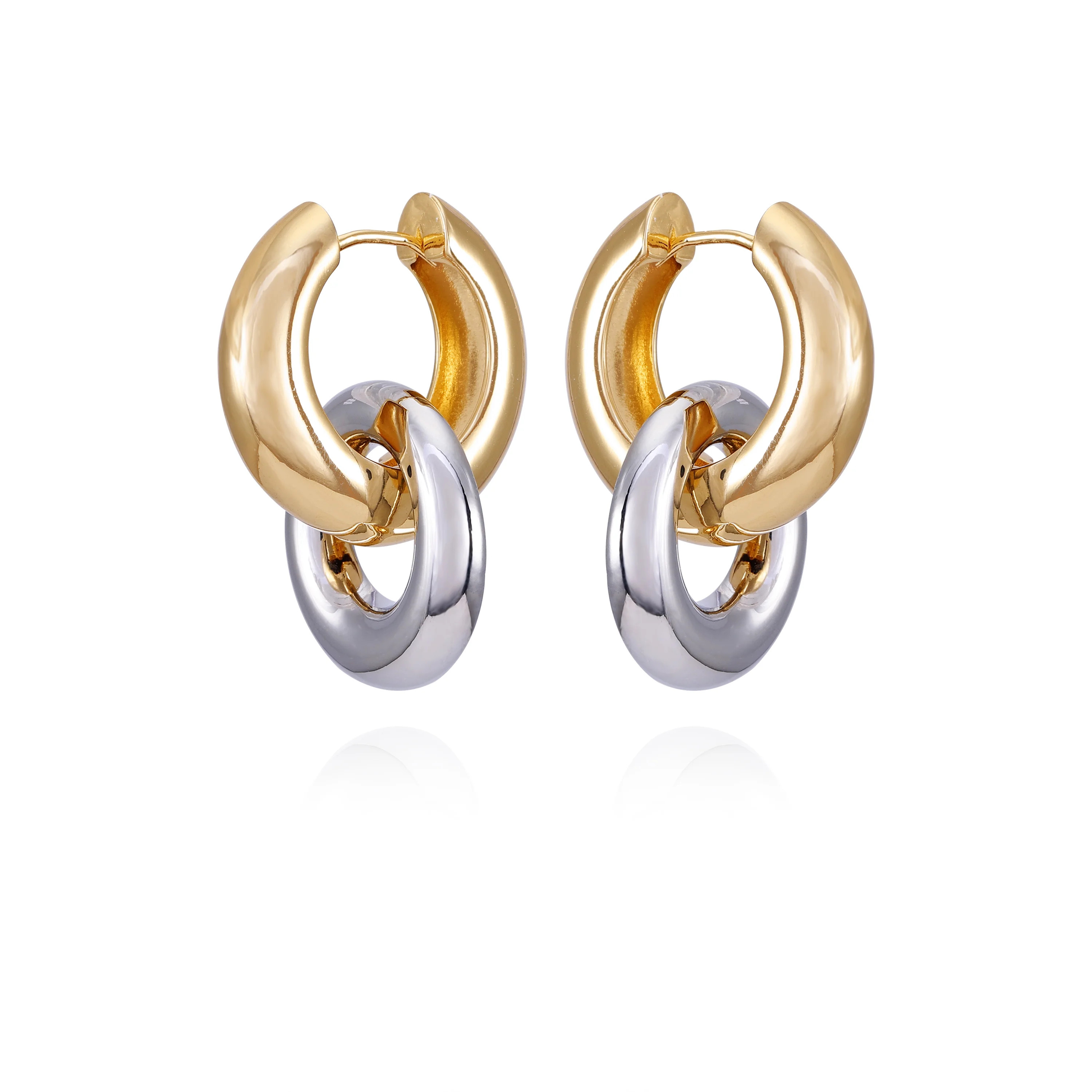 Time and Tru Women's Two Tone Modern Wide Double Hoop Clutchless Earring - Walmart.com | Walmart (US)