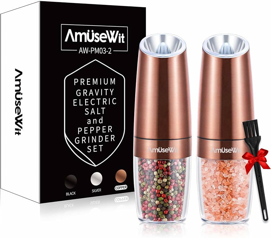 AmuseWit Gravity Electric Salt and Pepper Grinder Set [White Light] Battery Operated Automatic Pe... | Amazon (US)