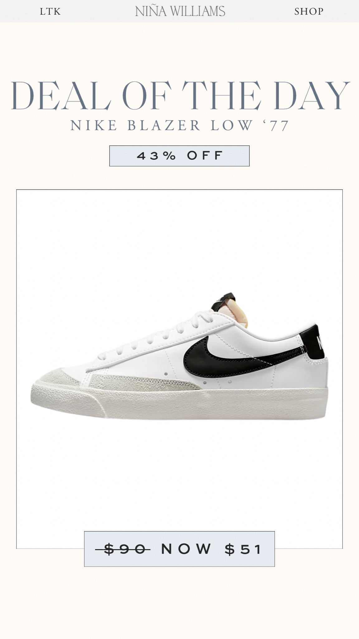 Nike blazer low 77 now over 40% off - nike sale - don’t forget to use code to take advantage of the discount!

#LTKSaleAlert #LTKShoeCrush #LTKFindsUnder100