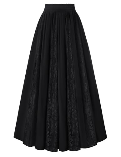 Maxi Skirt for Women Lace Patchwork High Waist Flowy Long Renaissance Skirts Black XX-L | Amazon (US)