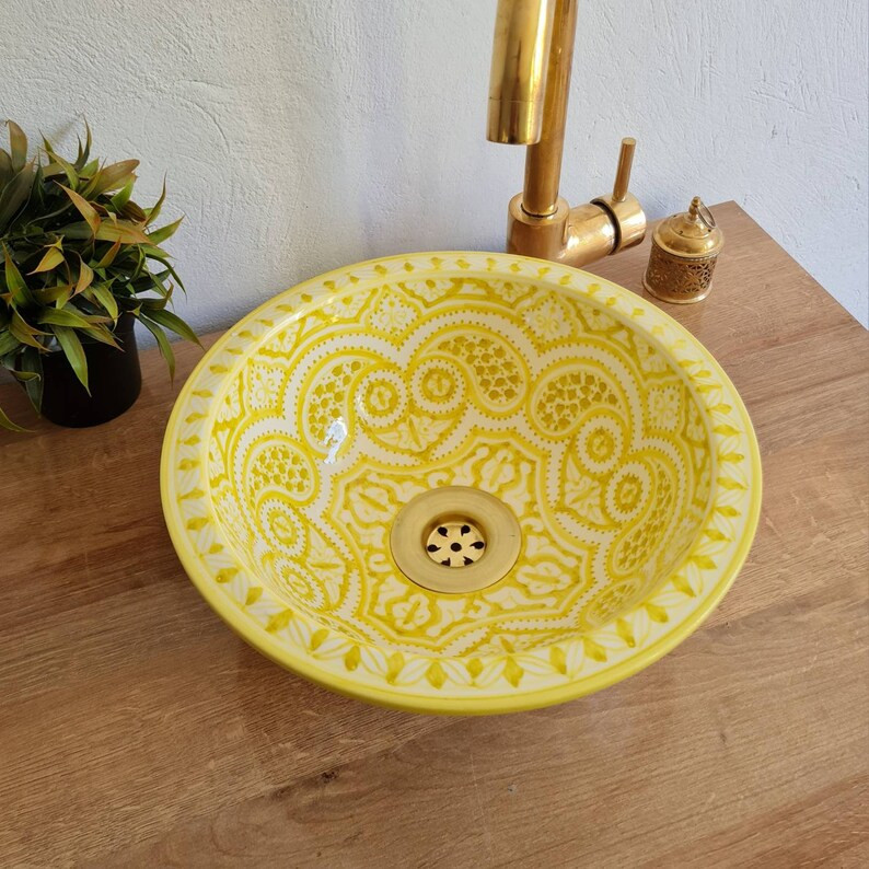 Free 2 Days Shipping Customosaic Clearance - Yellow Rustic Bathroom Sink 12"/ 30cm | Etsy (UK)