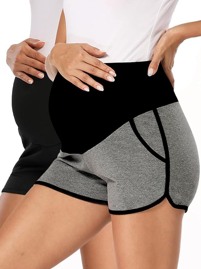 fitglam Women's Maternity Shorts Over Belly Pregnancy Lounge Workout Running Pajama Sleep Shorts ... | Amazon (US)
