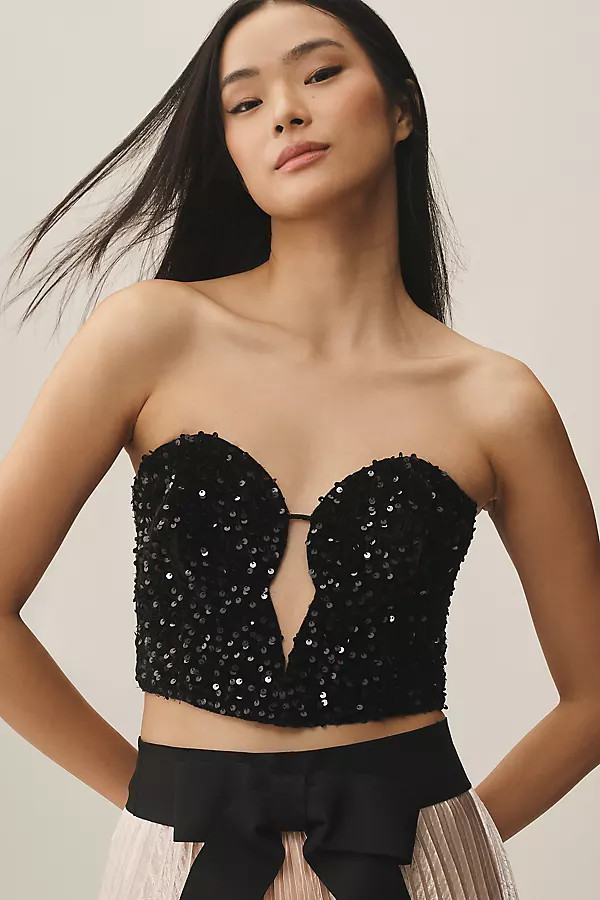 Eleni Velvet Sequin Bustier Top | Anthropologie (US)