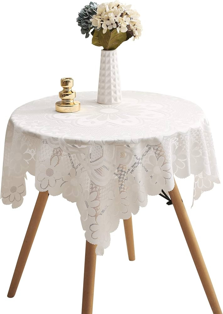 HOMECOOL Square Small Table Cloth - Ivory Crochet Tablecloth for Round Coffee Table 35 X 35 Inch ... | Amazon (US)