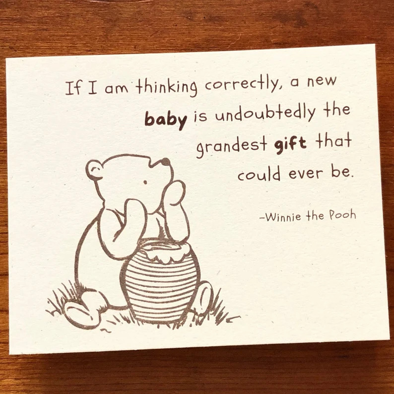 Winnie the Pooh New Baby Cards, Pregnancy Congratulations Note Card, Classic Pooh Bear Baby Showe... | Etsy (US)