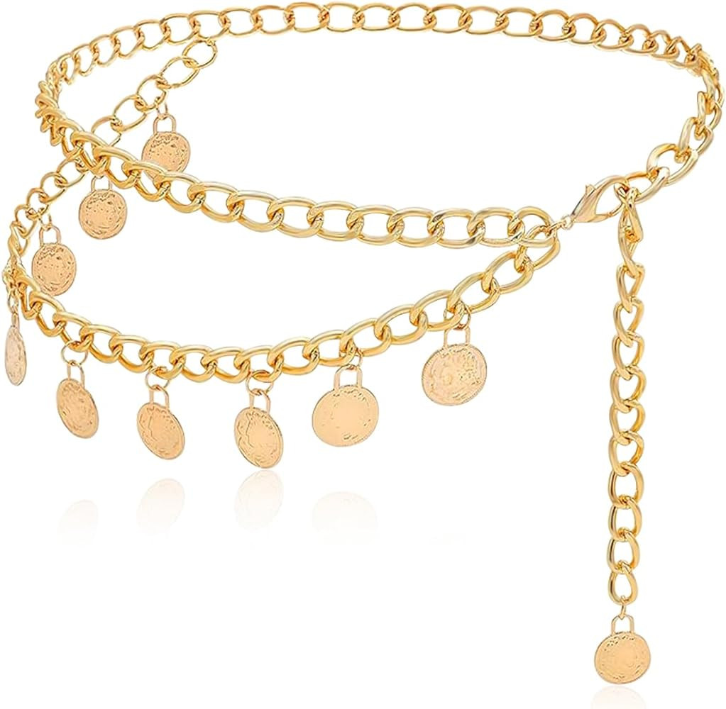 Gold Chain Belt for Women - Adjustable Waist Chain with Sun Charm, Multi-Layer Metal Body Jewelry... | Amazon (US)