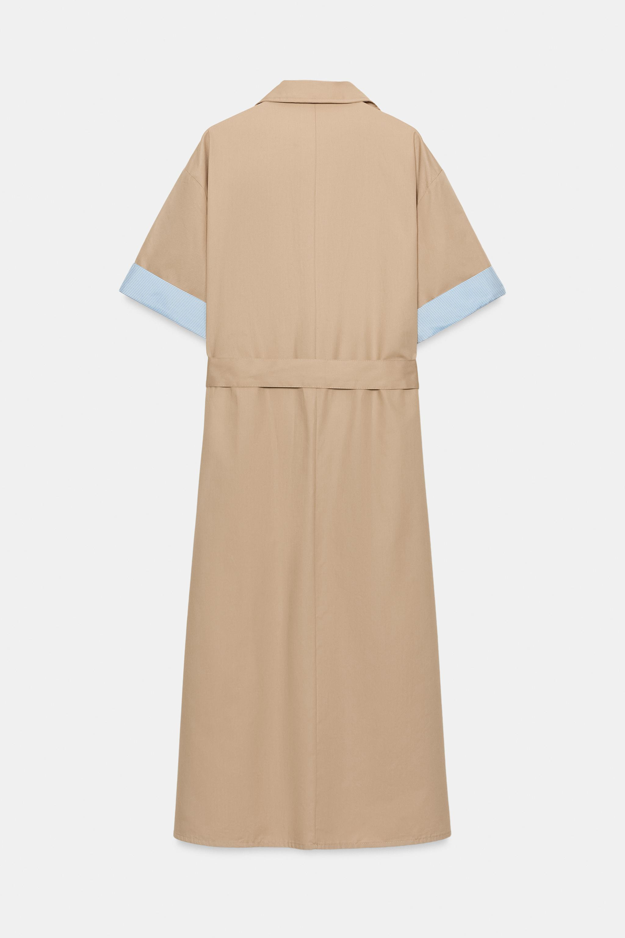 Shirt dress with a lapel collar and short cuffed sleeves in a contrasting fabric. Features belt d... | Zara US