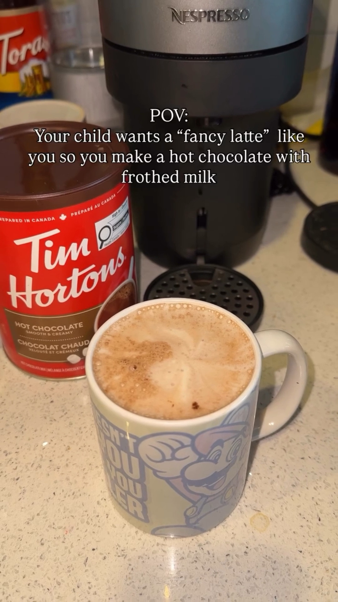 The mom hack nobody asked for but you’re welcome anyway 😅

Bonus Tip: Use cold frothed milk to get the perfect drinking temperature for your child. Same result as using regular milk, but now he feels like he’s getting something special ☕️✨

Tim Hortons hot chocolate at home | Nespresso Aeroccino3

#LTKkids #LTKhome #LTKfamily