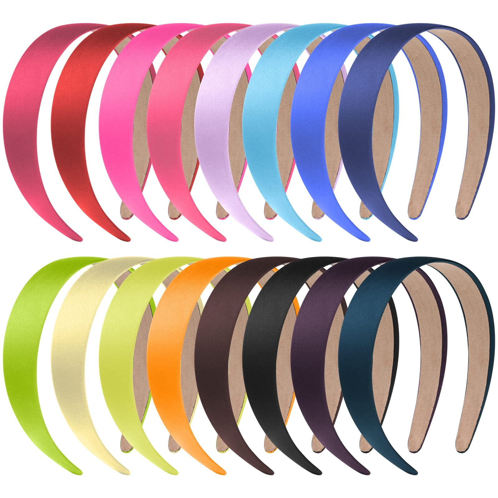 anezus 16 Pcs Satin Headbands Bulk 1 Inch Anti-slip Ribbon Hair Bands Plain Hard Headbands for Wo... | Amazon (US)