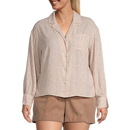 Worthington Plus Womens V Neck Long Sleeve Blouse | JCPenney