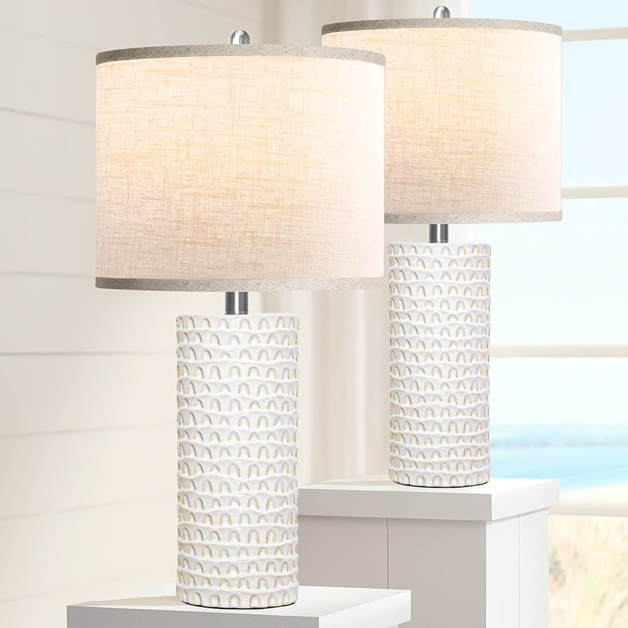 Ceramic Table Lamps for Living Room Bedrooms Set of 2, White Coastal Ceramic Bedside Lamps for Be... | Amazon (US)