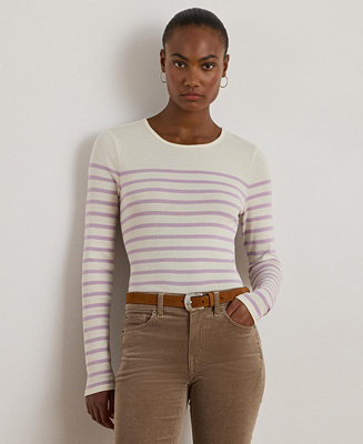 Lauren Ralph Lauren Women's Striped Cotton Long-Sleeve Tee - Macy's | Macy's