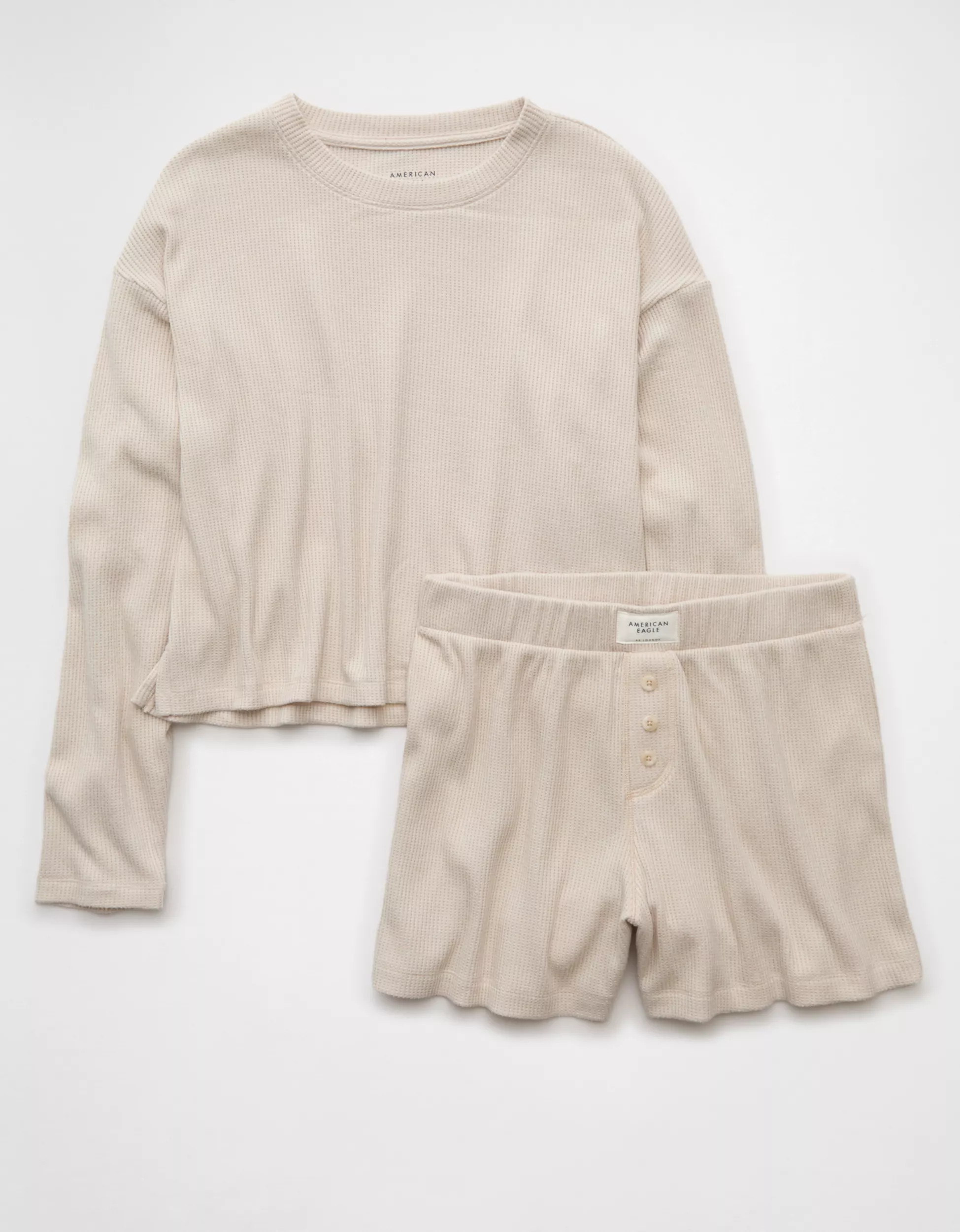 AE Luxe Plush Waffle Tee + Short Lounge Set | American Eagle Outfitters (US & CA)