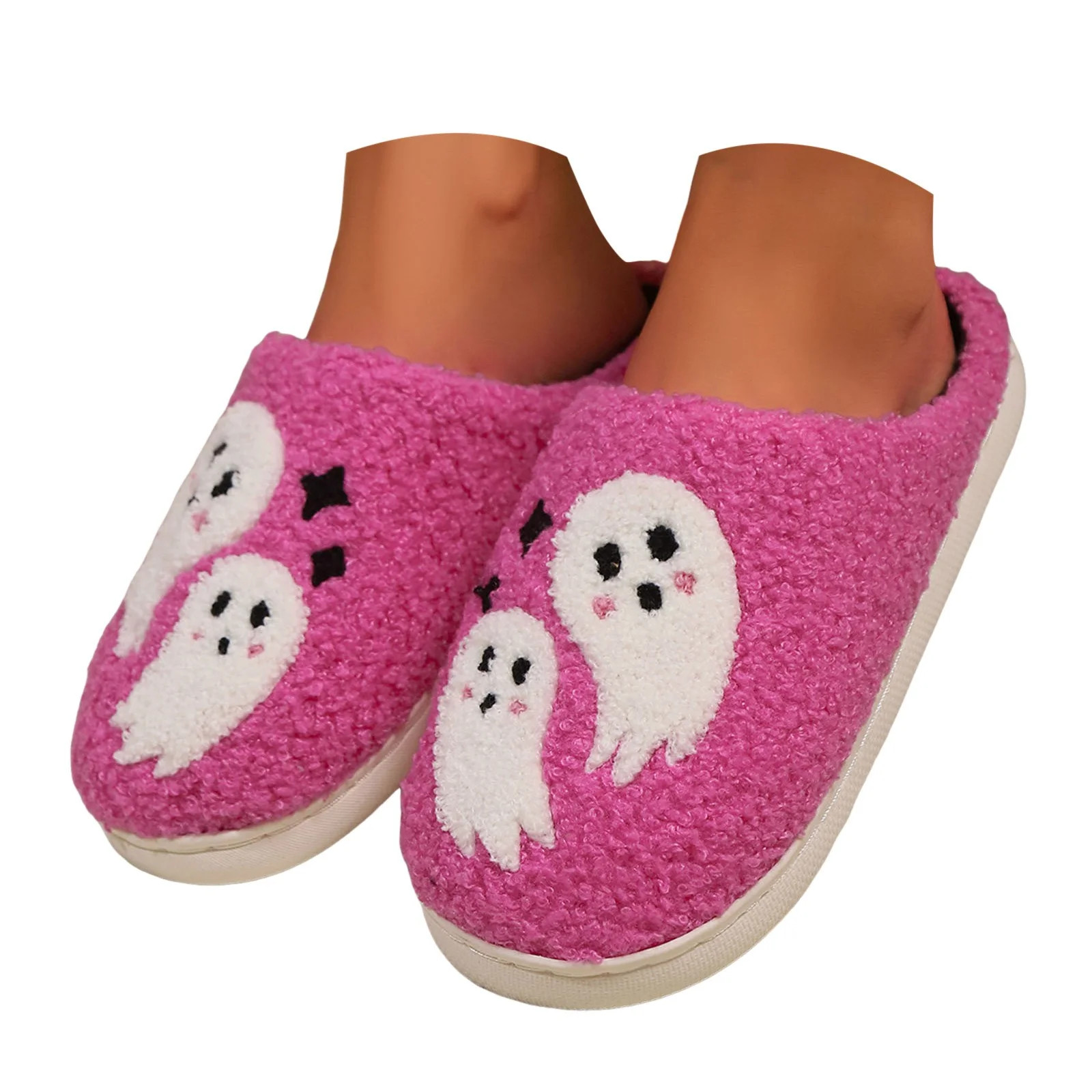 Mepaouo Pink Ghost Slippers Women Cute Winter Warm Fuzzy Slippers Lightweight Comfy House Slipper... | Walmart (US)