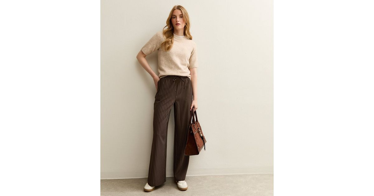 Brown Pinstripe Wide Leg Trousers | New Look | New Look (UK)