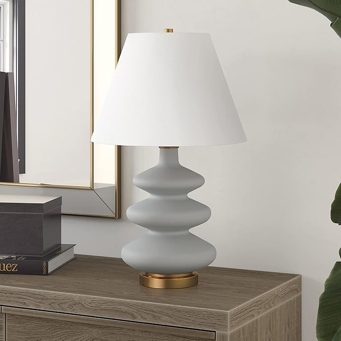 Carleta 26.5" Tall Triple Gourd Table Lamp with Fabric Shade in Cool Gray/White | Amazon (US)