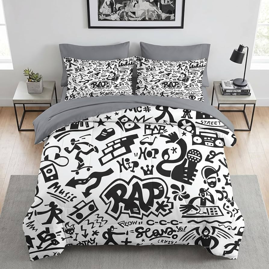 Pamnest King Comforter Set with Sheets, 7 Pieces Rap Music Bedding     Bed in A Bag for All Seaso... | Amazon (US)