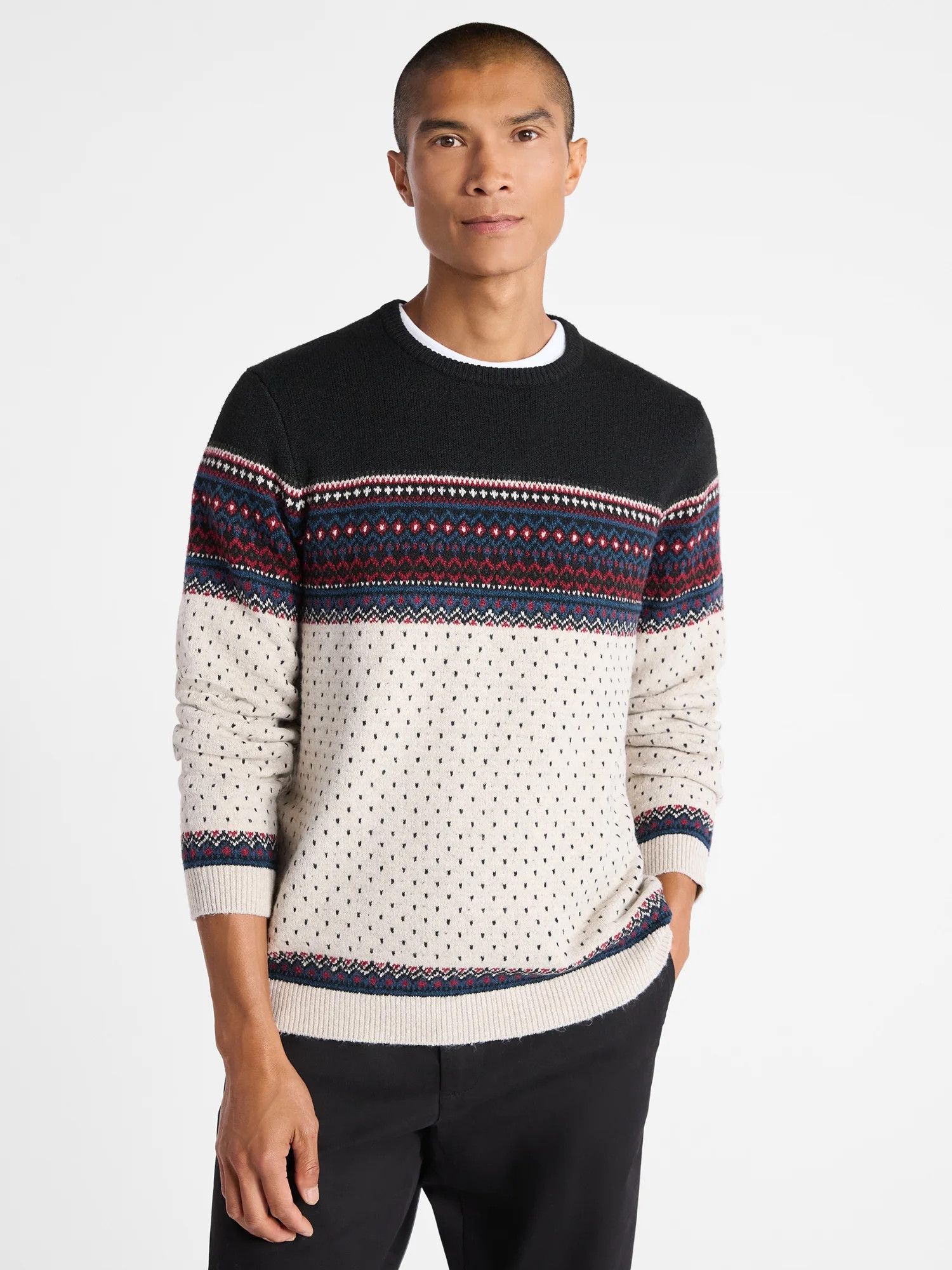 Free Assembly Men's Fair Isle and Print Sweater with Long Sleeves, Size XS-3XL - Walmart.com | Walmart (US)