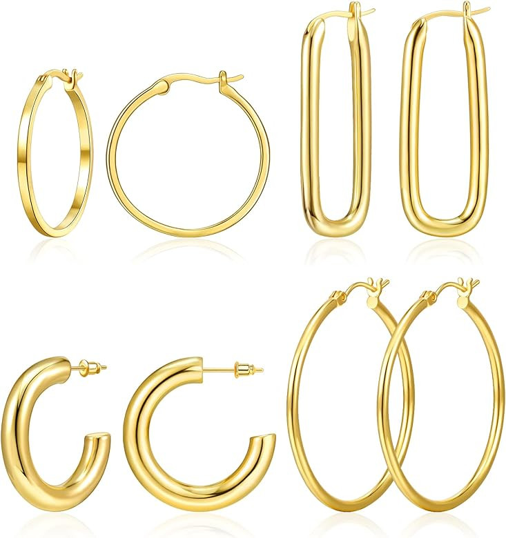 Adoyi 9 Pairs Gold Hoop Earrings Set for Womens Twisted Huggie Hoops Earrings 14K 18K Gold Plated... | Amazon (US)