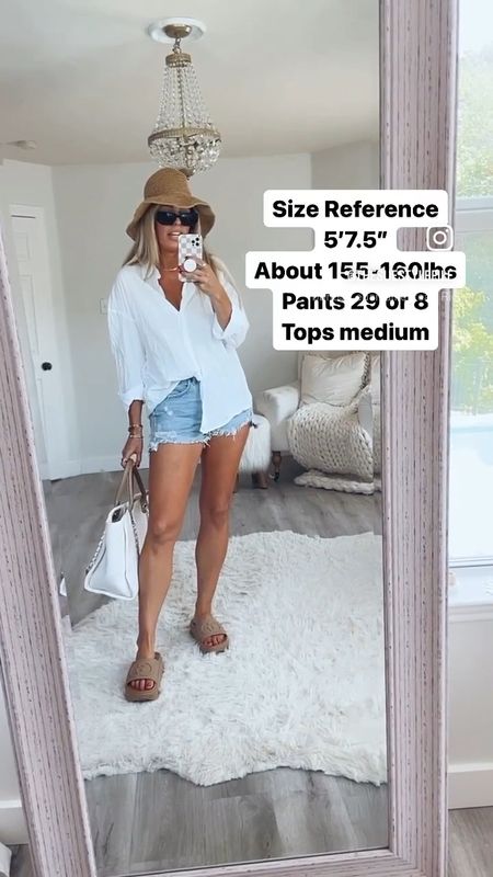 Sized up to a large in the button down and sized up to a 30 in the denim shorts. Summer fashions travel outfit. Beach vacation. Bucket hat. 

#LTKitbag #LTKsalealert #LTKFind