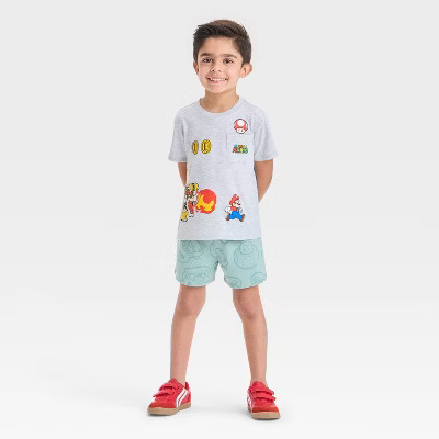 Toddler Boys' 2pc Nintendo Super Mario Pocket T-Shirt & Shorts Set - Gray | Target
