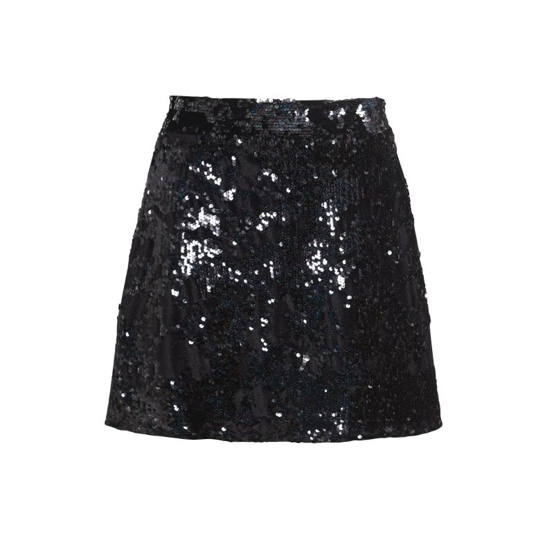 La Dolce Black Sequin Velvet Mini Skirt | Wolf and Badger (Global excl. US)