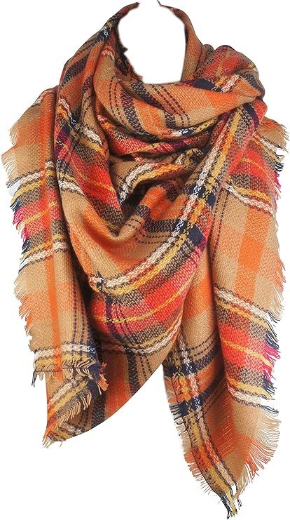Women's Fall Winter Scarf Classic Tassel Plaid Tartan Scarf Warm Soft Chunky Large Blanket Wrap S... | Amazon (US)