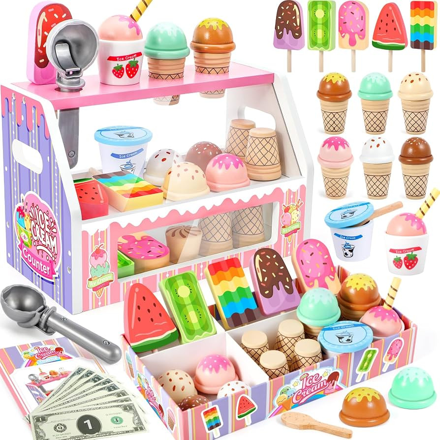 Loscola Juguete de Helado, Juguetes de Helado de Madera para Ni\u00f1os y Ni\u00f1as, Juguetes de... | Amazon (US)