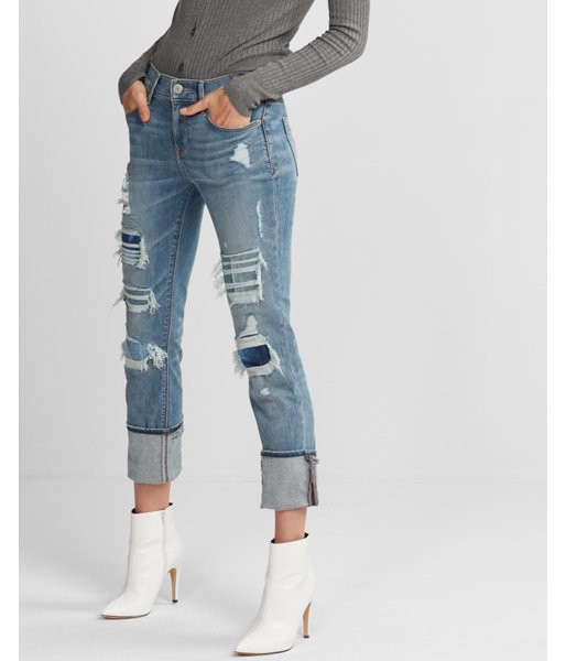 Express Womens Express Womens Mid Rise Distressed Stretch+ Performance Cropped Skinny Jeans | Express