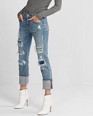Express Womens Express Womens Mid Rise Distressed Stretch+ Performance Cropped Skinny Jeans | Express
