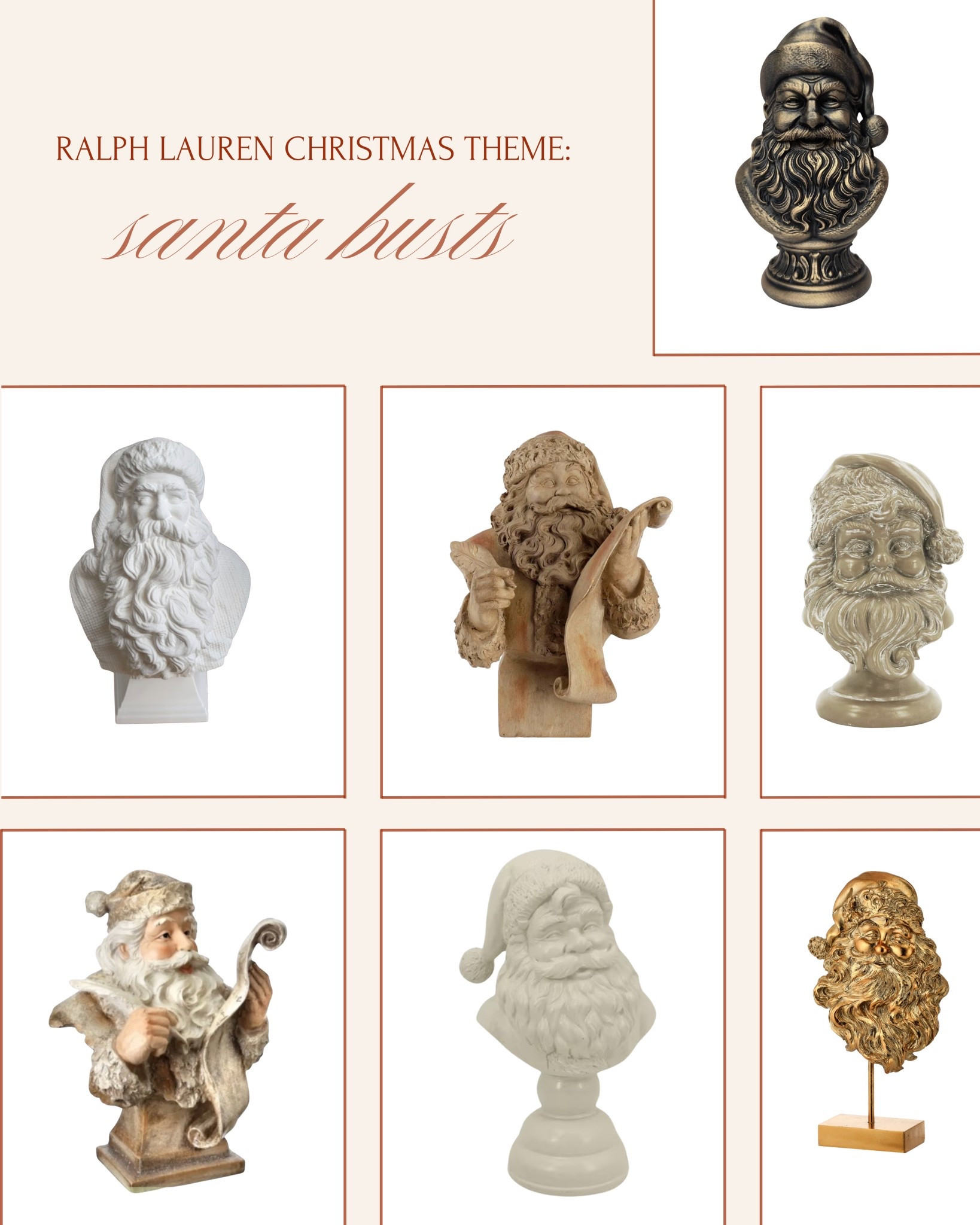 The Ralph Lauren Christmas vibe I can’t stop thinking about — Santa busts that feel vintage, collected, and perfectly luxe for the season. Shop my picks on LTK. 🤎

#LTKHoliday #LTKHome #LTKSeasonal