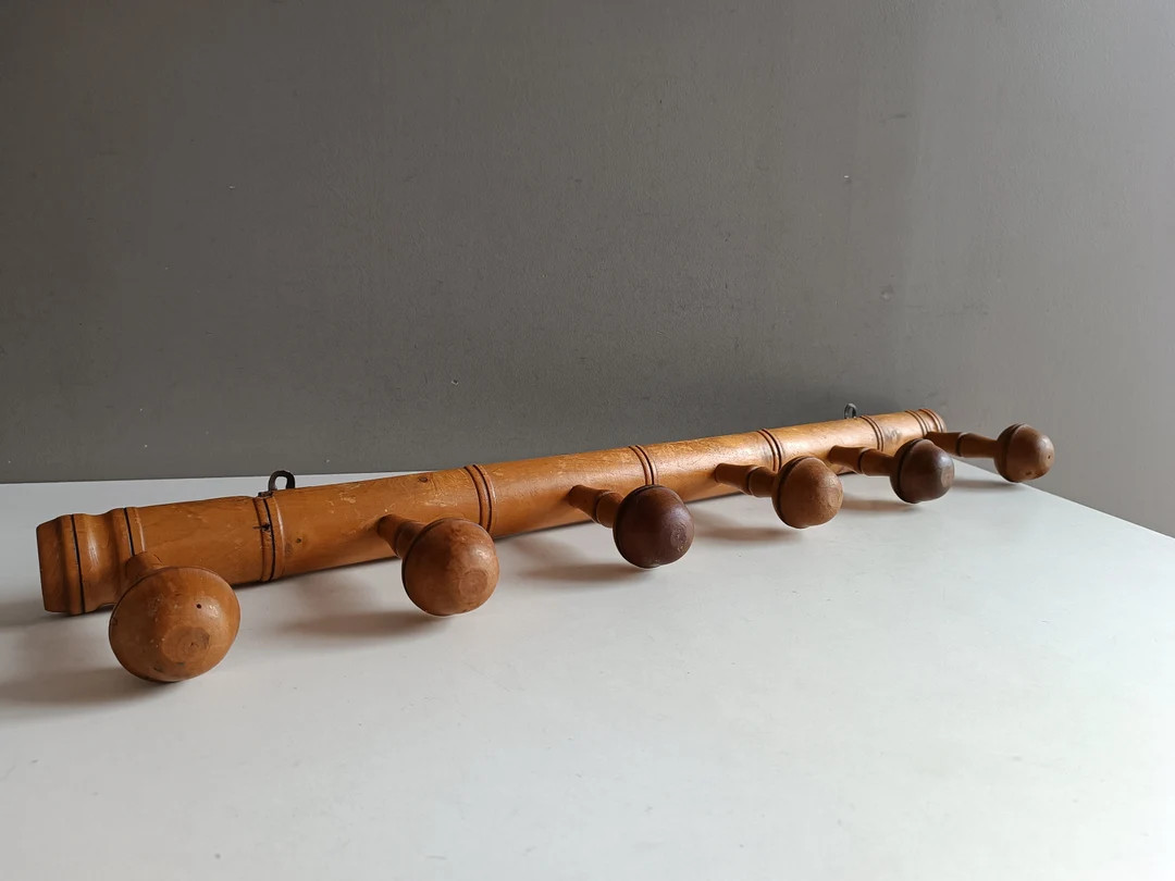 French Large Coat Hanger Hat Rack Vintage With 6 Hooks Wood - Etsy | Etsy (US)