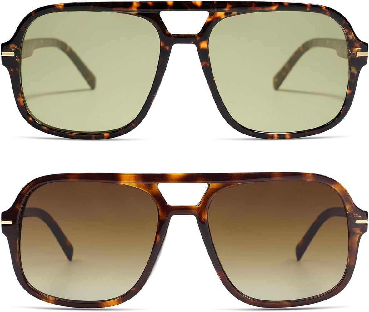 Retro Trendy Square Aviator Sunglasses Womens Mens 70s Classic Vintage Oversized Sun Glasses AR82... | Amazon (US)