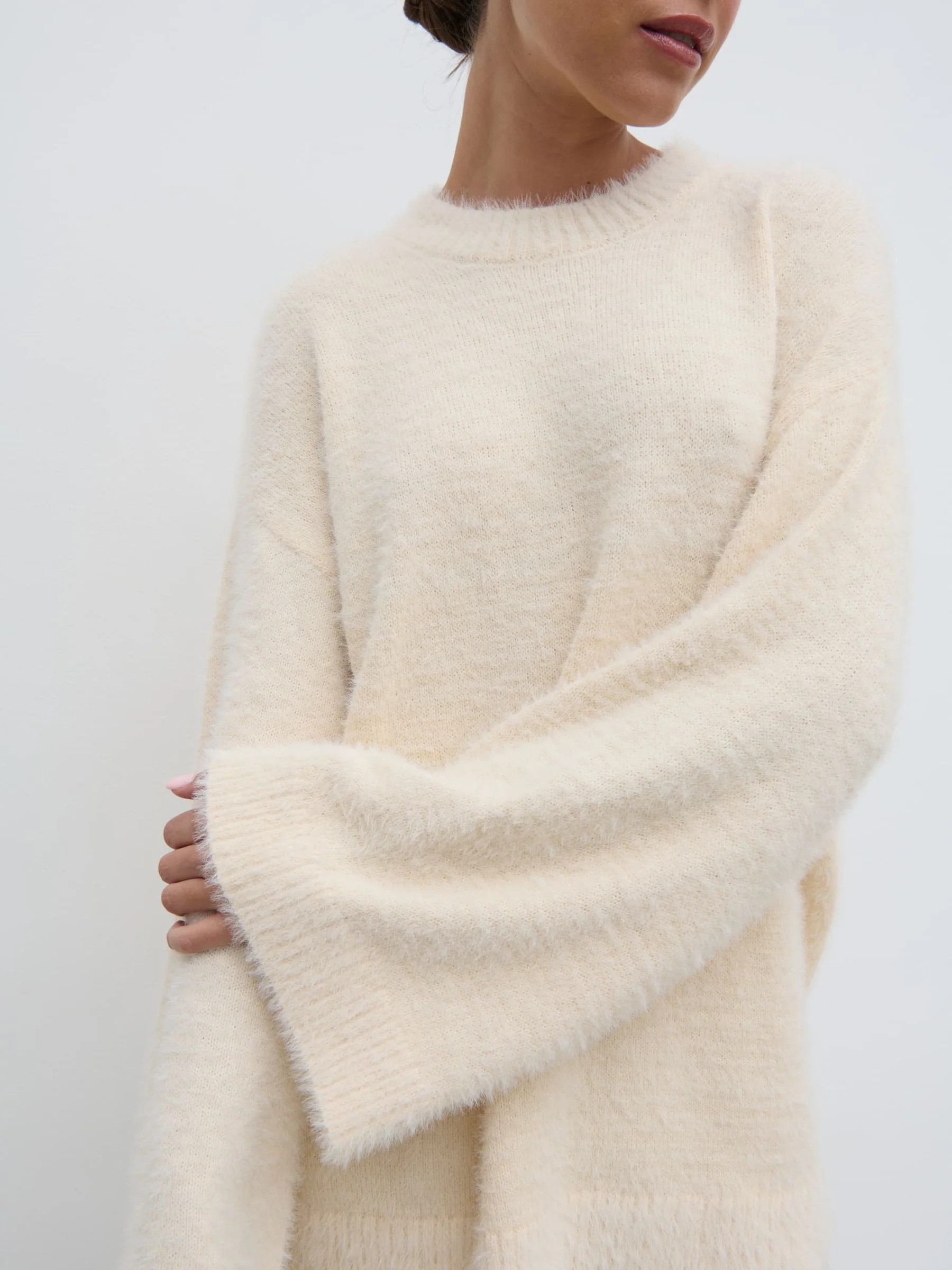 Lula Fluffy Knit Jumper - Cream | Pretty Lavish (UK)