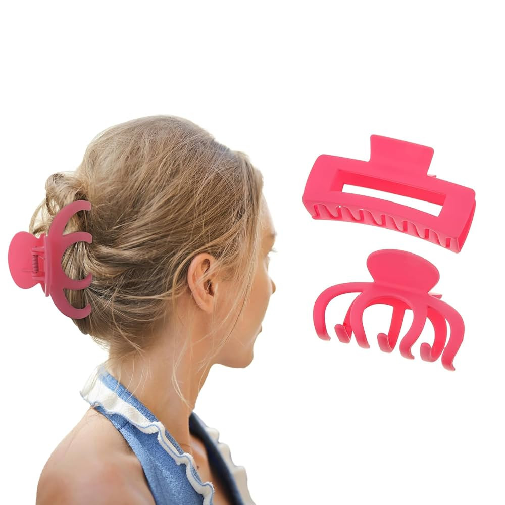 2 Pcs Hot Pink Large Nonslip Acrylic Claw Hair Clips for Thick Hair | Strong Hold Hair Accessorie... | Amazon (US)