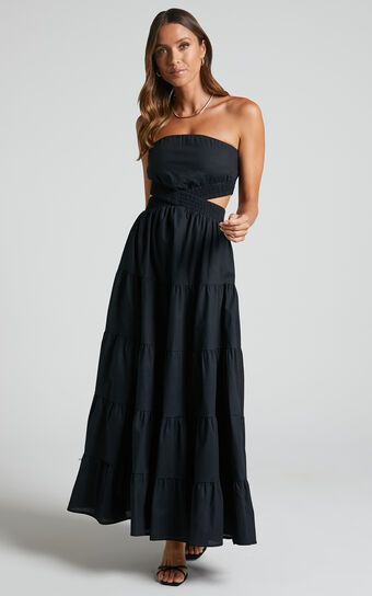 Xiomara Maxi Dress - Strapless Cut Out Tiered Dress in Black | Showpo (US, UK & Europe)