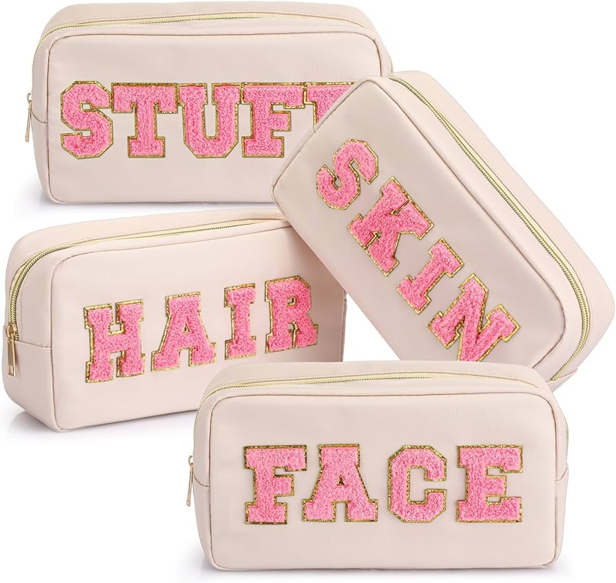 Remerry 4 Pcs Travel Toiletry Bags for Women Nylon Makeup Bag Organizer Cosmetic Chenille Letter ... | Amazon (US)