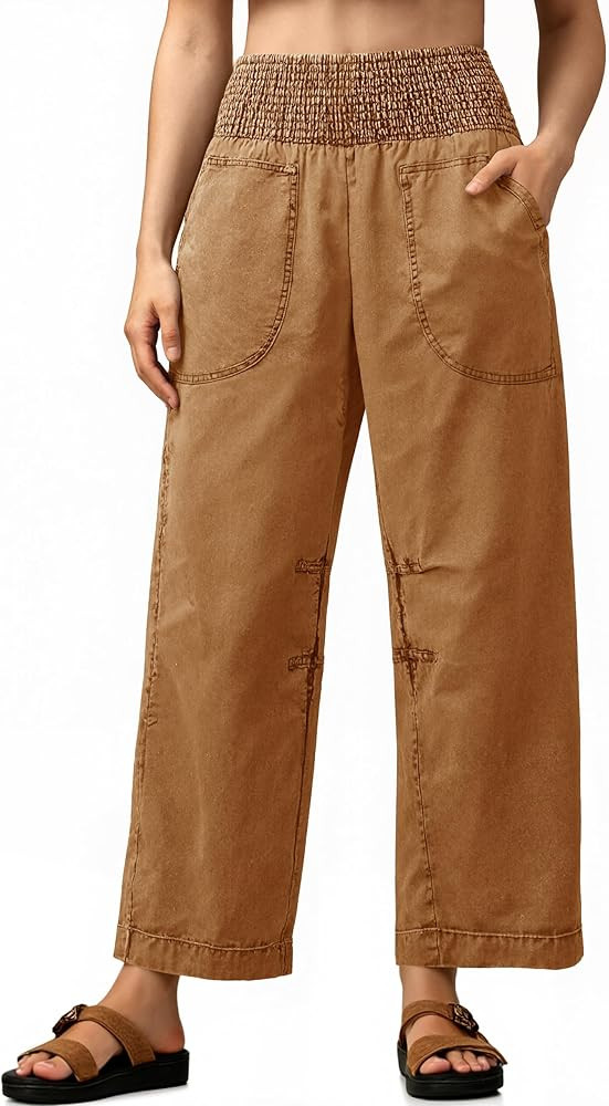 Cicy Bell Womens Smocked Barrel Jeans Casual Trendy High Waisted Baggy Pull On Denim Pants | Amazon (US)