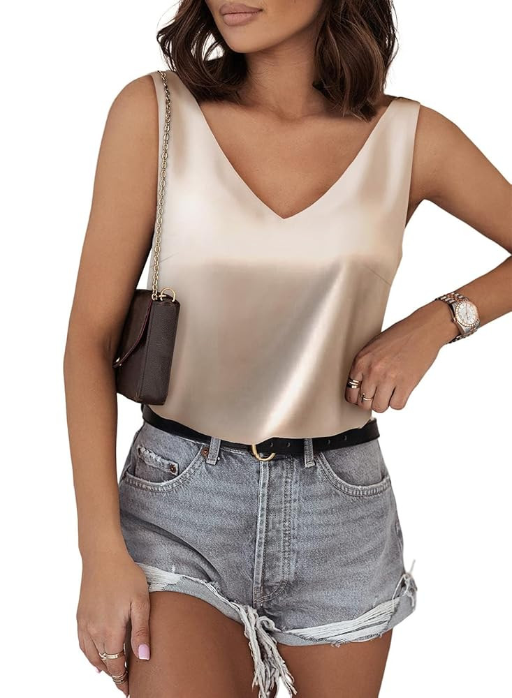 BLENCOT Tank Tops for Women V Neck Silk Summer Satin Sleeveless Blouses Basic Camisole Shirts | Amazon (US)