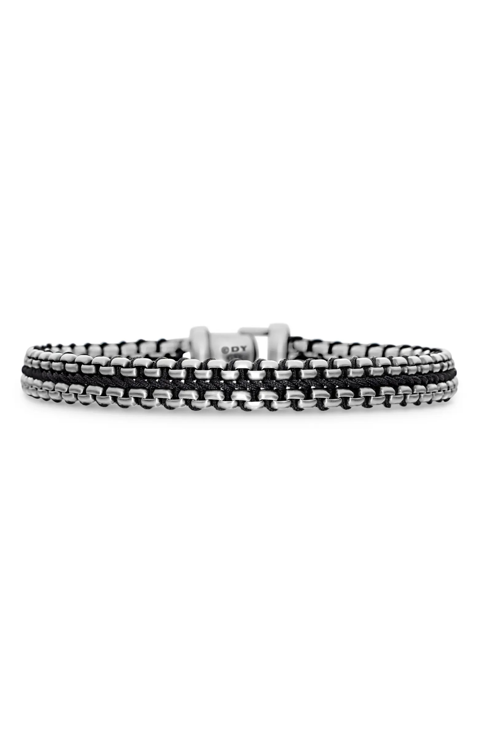 Men's Woven Box Chain Bracelet in Sterling Silver with Nylon, 10mm | Nordstrom