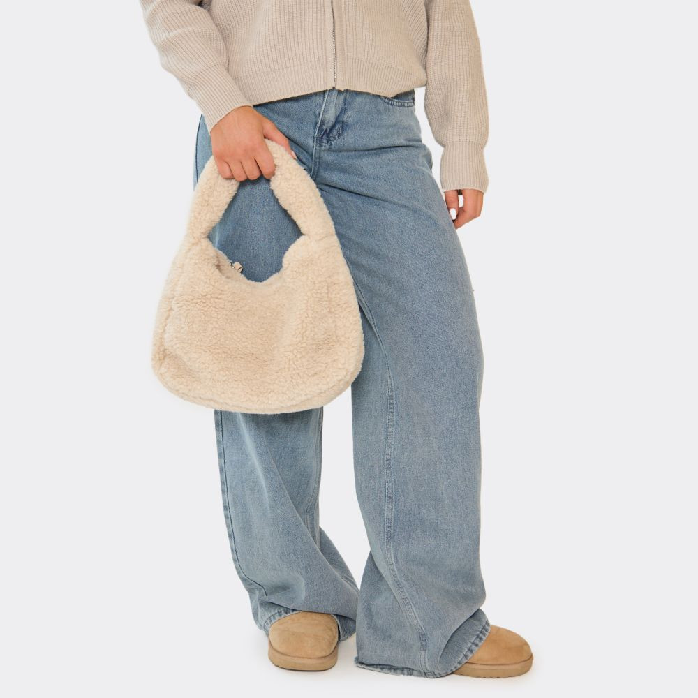 Bex Shaped Shoulder Bag In Cream Faux Fur | EGO (UK)