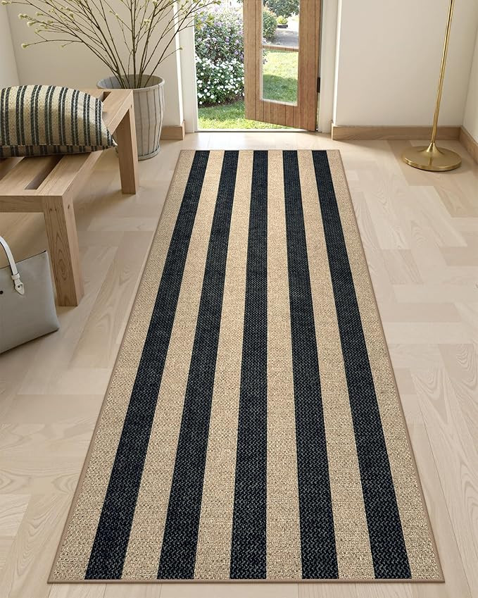 Lahome Striped Easy Jute Kitchen Runner, 2x8 Washable Runner Rug for Hallway Entryway, Farmhouse ... | Amazon (US)