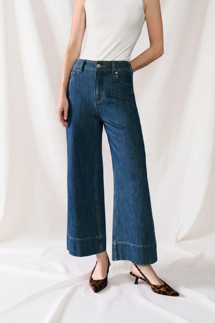 Esme High-Rise Wide-Leg Cropped Jeans - Vintage Indigo | Petite Studio NYC