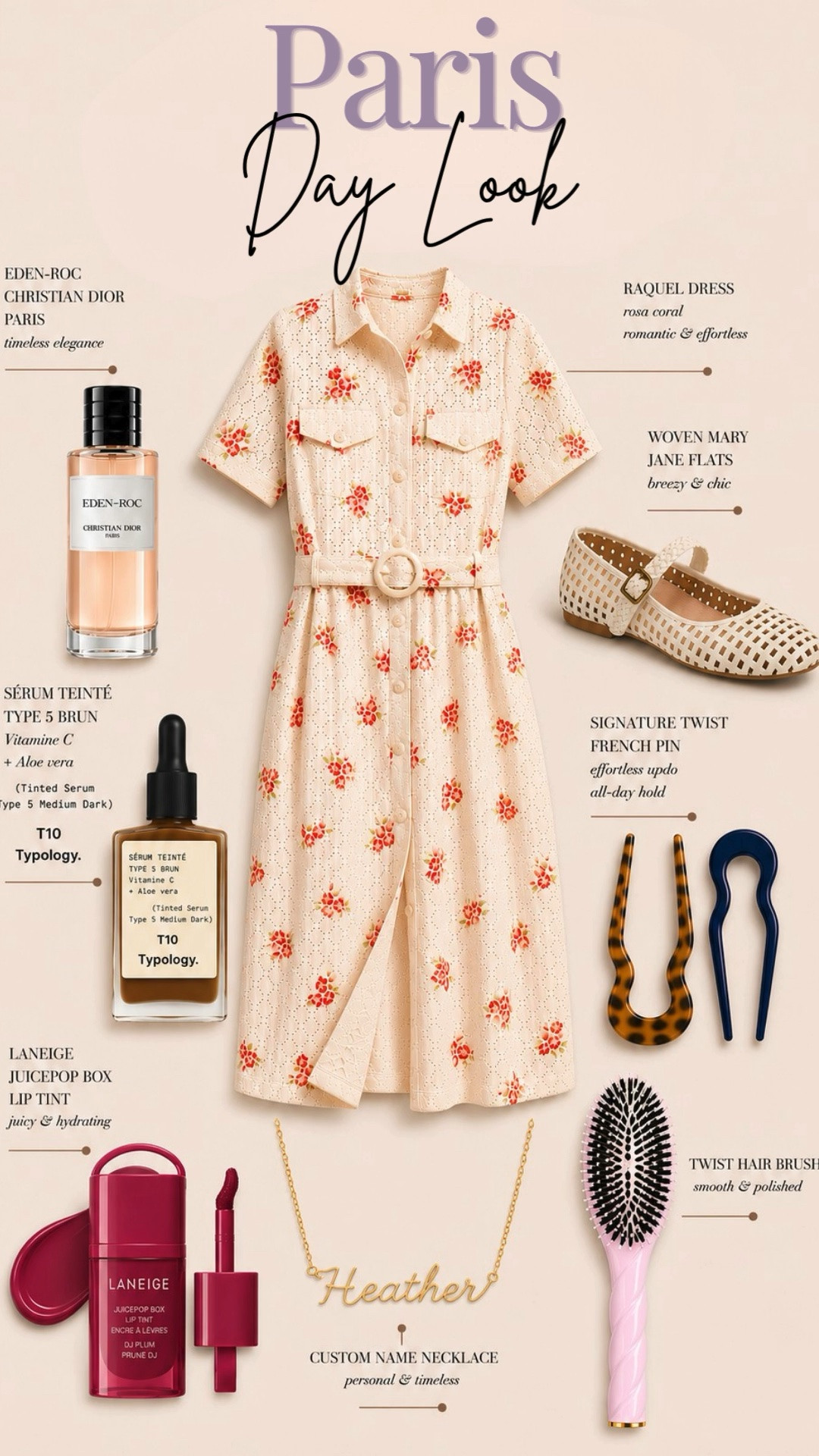 Paris daytime outfit inspo ☕🌸 The perfect feminine European look featuring a floral midi dress, woven flats, French hair accessories, glowy makeup essentials, and timeless details for an effortlessly chic vibe. Perfect for Paris vacations, brunch outfits, sightseeing looks, spring and summer fashion, and romantic feminine style ✨ [paris outfit ideas, europe vacation outfit, paris daytime outfit, french girl style, floral dress outfit, mary jane flats outfit, classy casual outfit, feminine outfit ideas, chic vacation outfits, romantic style aesthetic, spring fashion inspo, summer outfit ideas, parisian fashion, travel style, LTK fashion]

#LTKootd #LTKOver40 #LTKTravel