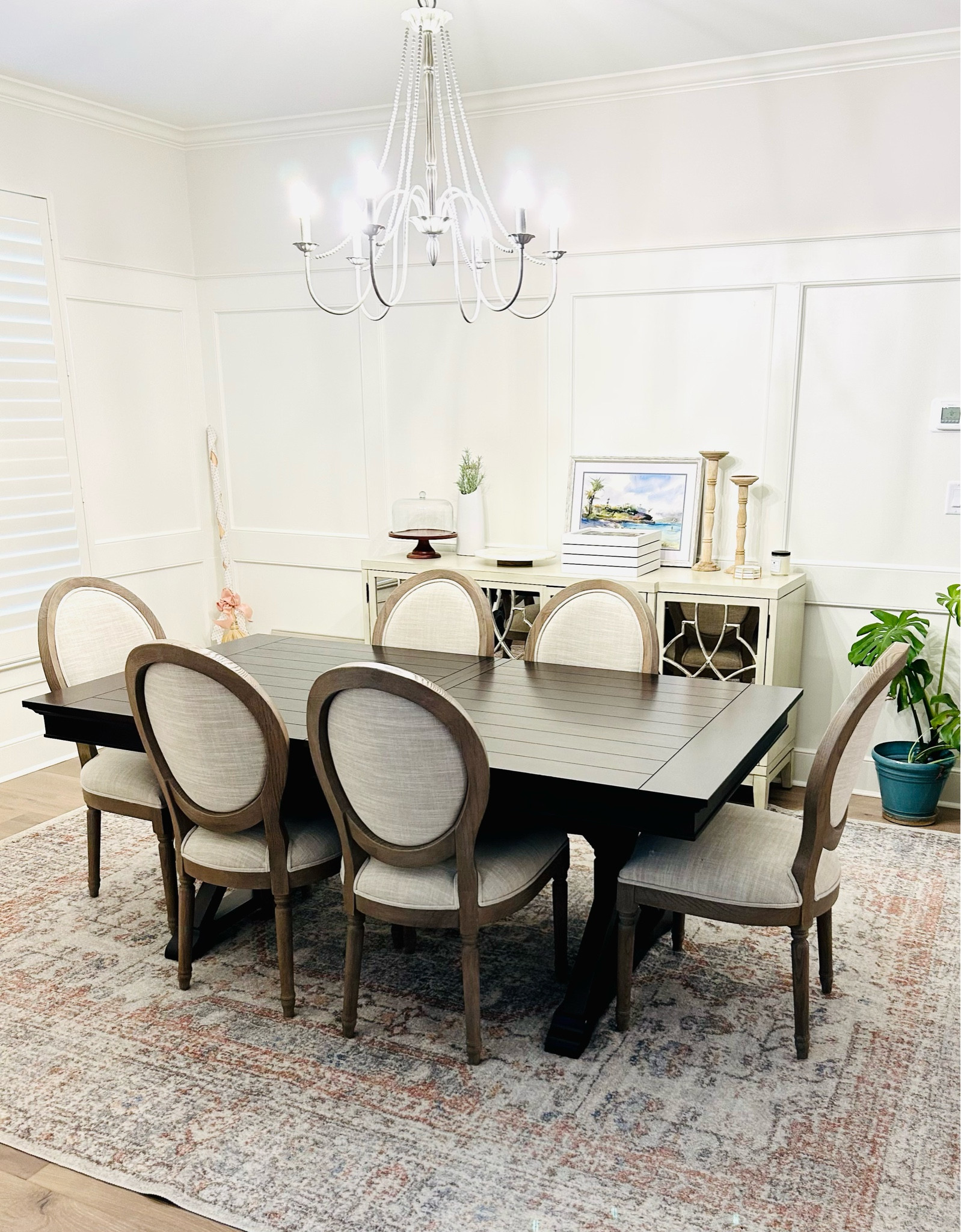 Dining room. Classic farm table, white chandelier, white sideboard, white buffet

#LTKhome #LTKFind #LTKfamily