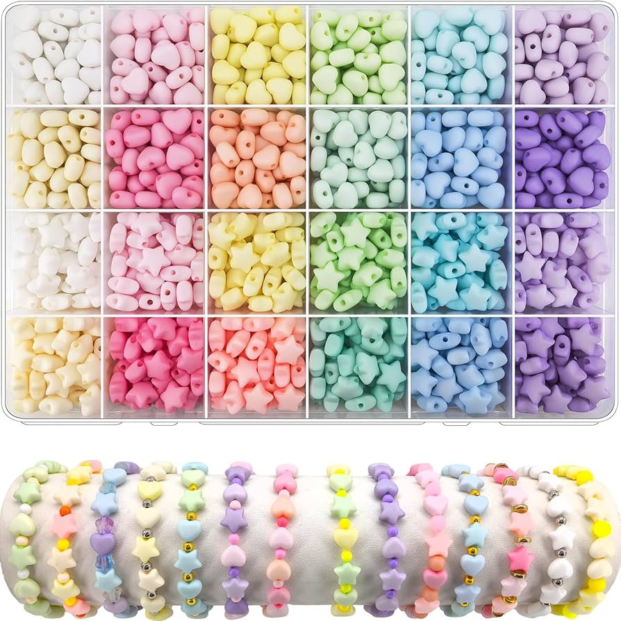1000Pcs Matte Acrylic Star Beads Hart Beads for Jewelry Making, Macaron Colors Frosted Pastel Bea... | Amazon (US)