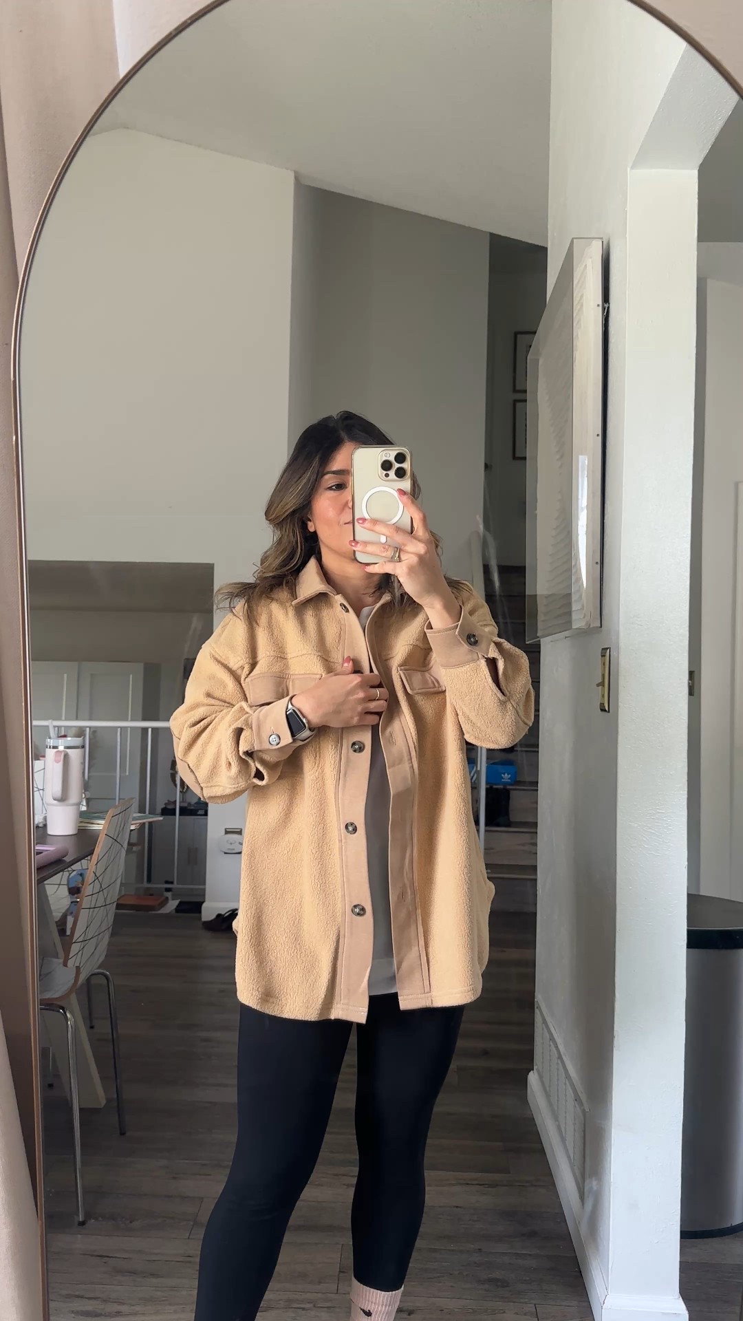 Love this button down so much! I have it in dark brown too and it’s so cozy and soft for fall and winter! 
Wearing size small
Leggings size xs
Linked similar tee and sneakers

#LTKStyleTip #LTKFindsUnder50 #LTKShoeCrush