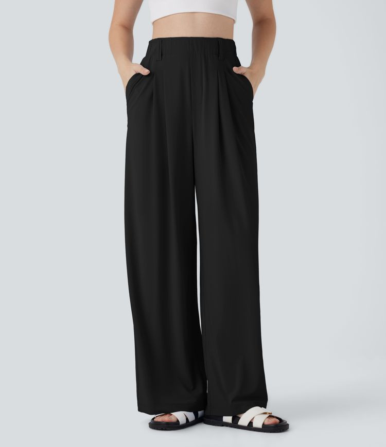 Women’s High Waisted Pocket Wide Leg Cool Touch Casual Pants-UPF50+ - Halara | HALARA
